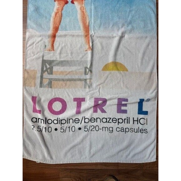 Vintage LOTREL Amlodipine Drug Rep Promo Ad Beach Towel Pharmaceutical‎ - Picture 2 of 10